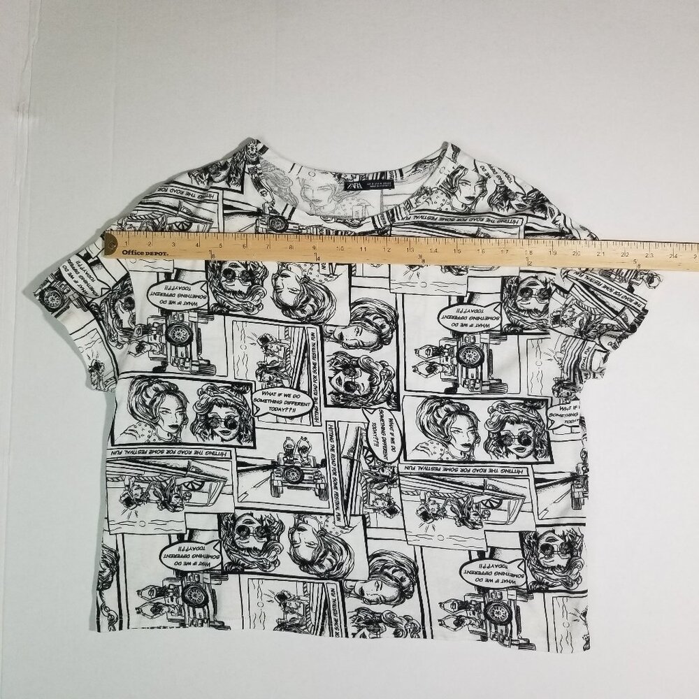 Zara Women Comic Print Top Black/White Small - Picture 5 of 8